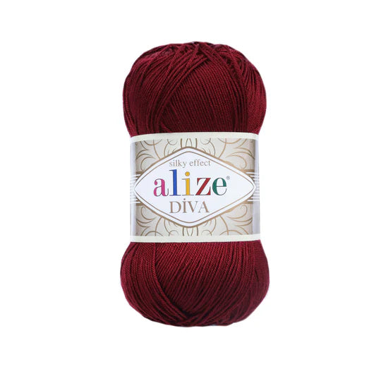 Alize Diva Knitting Yarn, Claret Red - 57