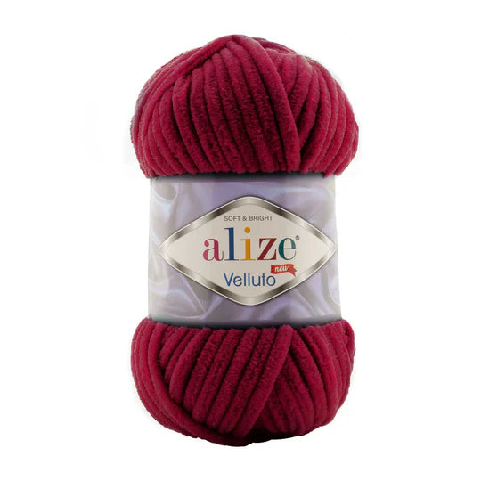 Alize Velluto Chenille Yarn, Cherry Red - 107