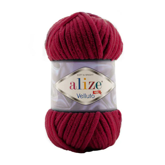 Alize Velluto Chenille Yarn, Cherry Red - 107