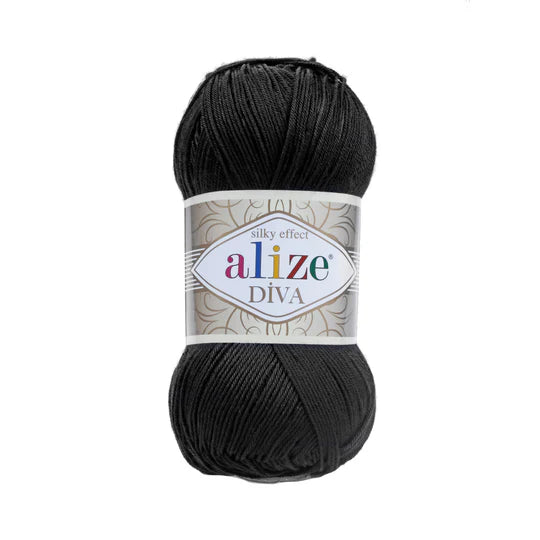 Alize Diva Knitting Yarn, Black - 60