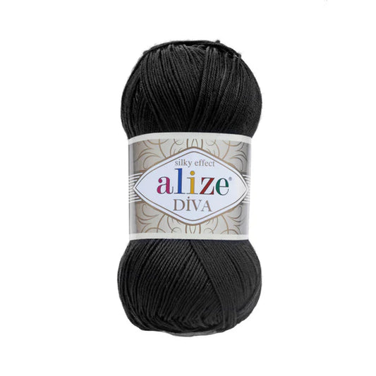 Alize Diva Knitting Yarn, Black - 60