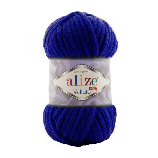 Alize Velluto Chenille Yarn, Navy Blue - 360