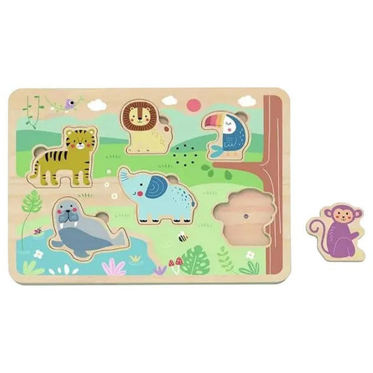 أحجية الحيوانات الموسيقية - 7 قطع خشبية مع أصوات حيوانات