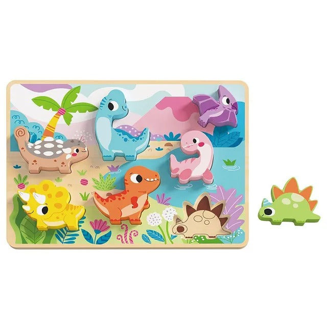 أحجية الديناصورات الخشبية التعليمية - 8 قطع آمنة للأطفال من 3 سنوات