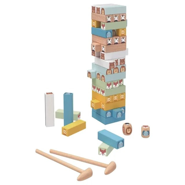 لعبة تكديس الحيوانات - 82 قطعة خشبية لبناء عالم الحيوان