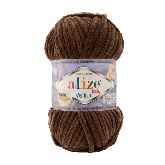 Alize Velluto Chenille Yarn, Brown - 493