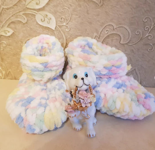 Alize Puffy Fine Color Chenille Yarn, Pink & Green & White & Blue & Yellow- 5949