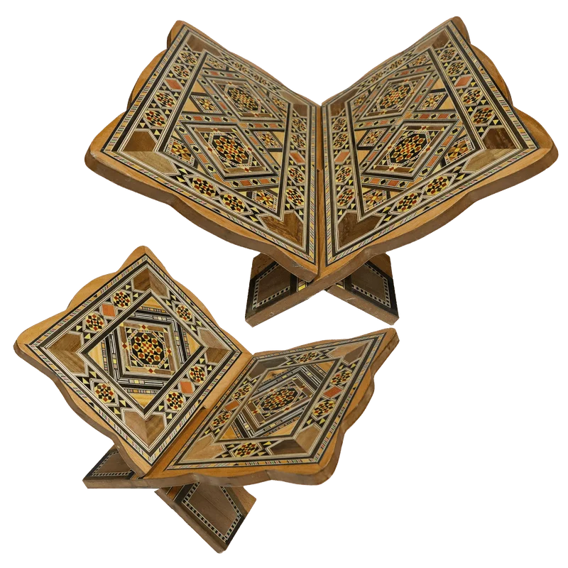 حامل قرآن من خشب الموزاييك الدمشقي - جلوس أرضي بتصميم تراثي أصيل