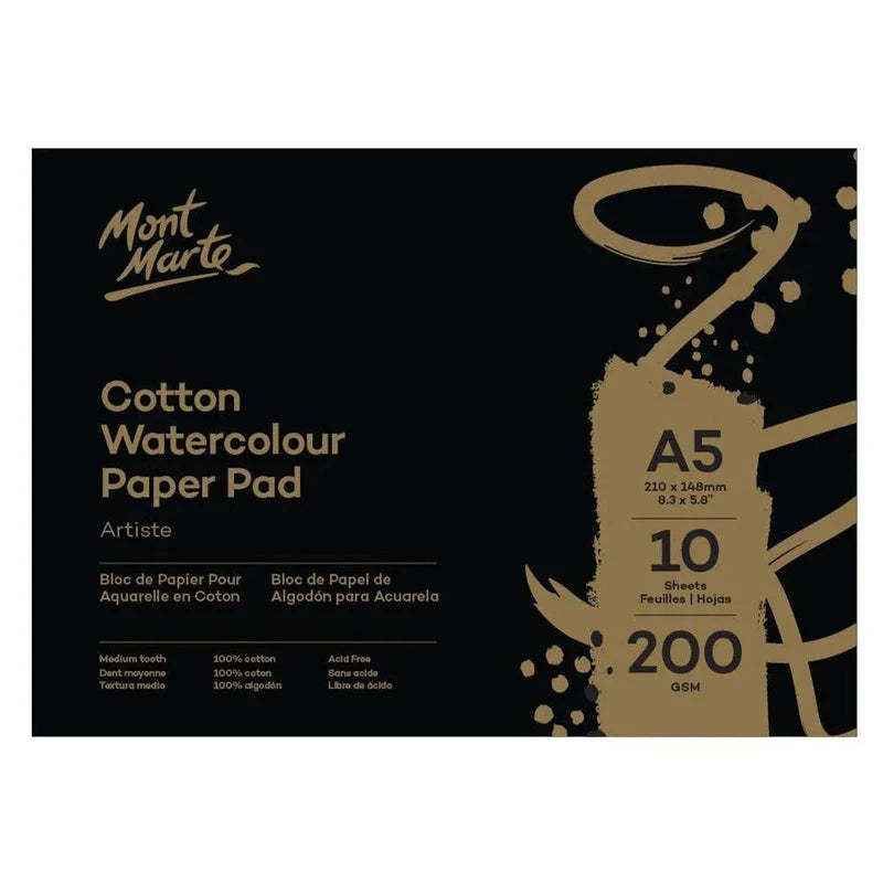 Mont Marte Artiste Watercolour Pad 100% Cotton A5 200gsm 10 Sheet - MSB0129