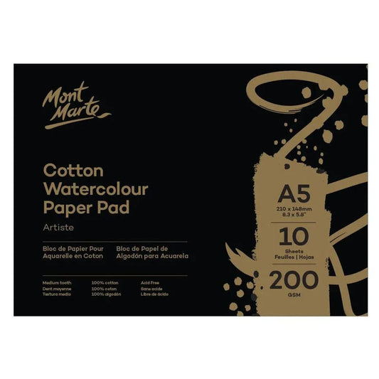 Mont Marte Artiste Watercolour Pad 100% Cotton A5 200gsm 10 Sheet - MSB0129
